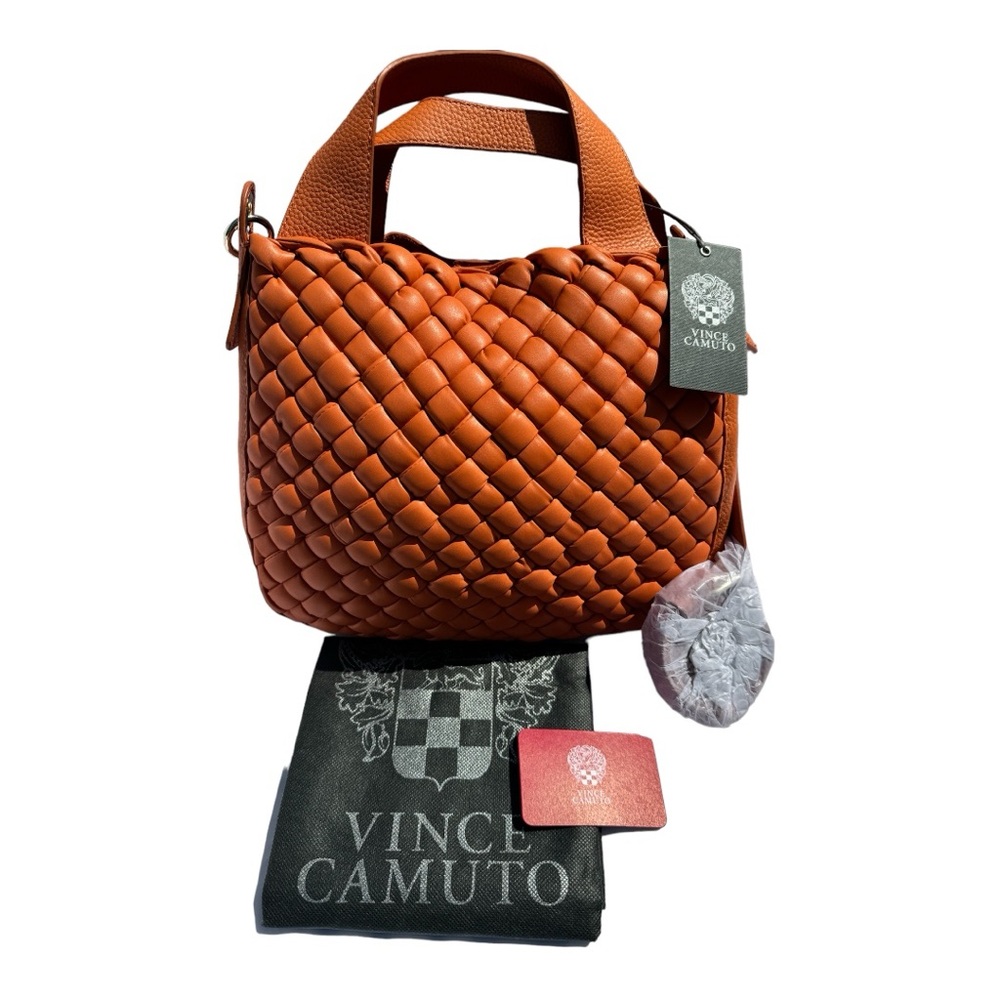 Vince Camuto Puffy Weave Leather Tote Miki Orange Ochre
